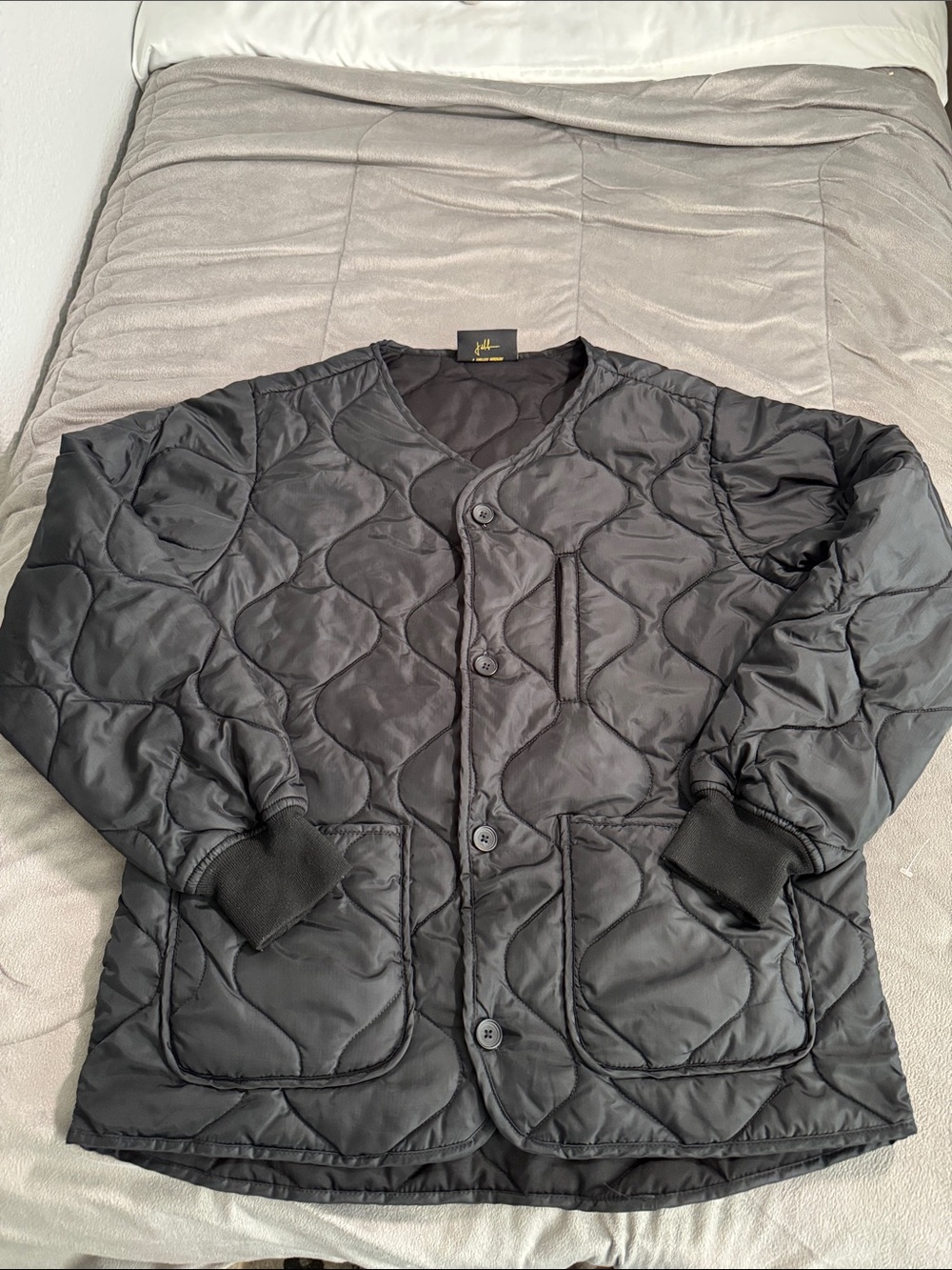 Maison Article Men's Black Quilted Button-Front Puffer Jacket Sz XL